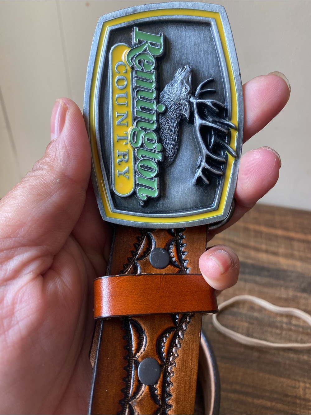 Vintage Hand Tooled Leather Belt, 36”